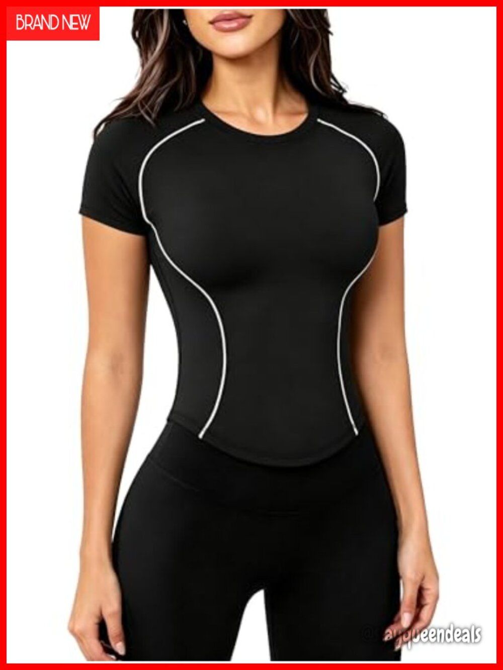 Women's Nylon Spandex Workout Top Short Sleeve Crewneck Gym Shirt